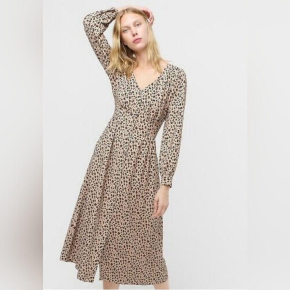 J.Crew Leopard Print Midi V-Neck Dress